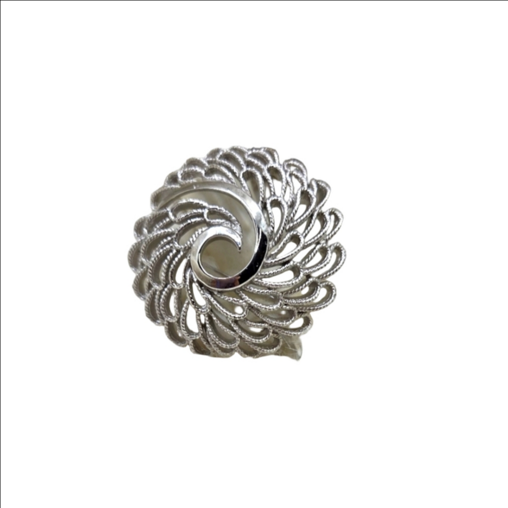 Trifari Silver Filigree Crown Swirl Brooch Pin